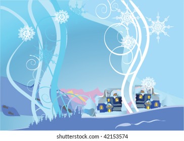Christmas background with village