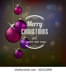 Christmas background with violet evening balls