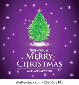 Christmas Background in Violet with green Christmas Tree