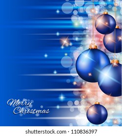 Christmas Background with a waterfall of ray lights with bright stars and a lot of Baubles with a gold rope.