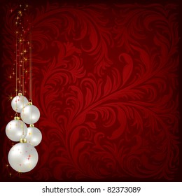 christmas background with white balls on red