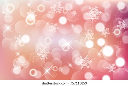Christmas background with white blurred and clear snowflakes