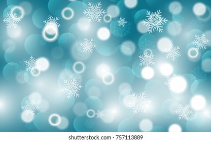 Christmas background with white blurred and clear snowflakes