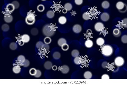 Christmas background with white blurred and clear snowflakes