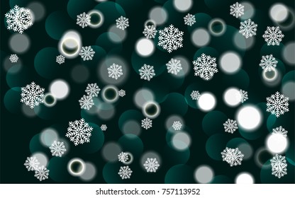 Christmas background with white blurred and clear snowflakes
