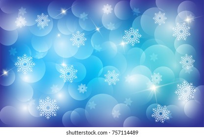 Christmas background with white blurred and clear snowflakes