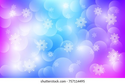 Christmas background with white blurred and clear snowflakes