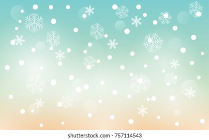 Christmas background with white blurred and clear snowflakes