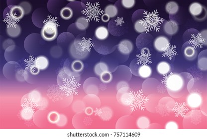 Christmas background with white blurred and clear snowflakes