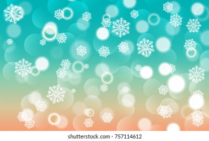 Christmas background with white blurred and clear snowflakes