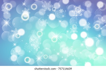 Christmas background with white blurred and clear snowflakes