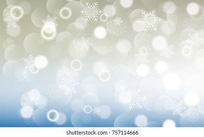 Christmas background with white blurred and clear snowflakes