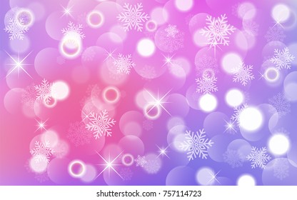 Christmas background with white blurred and clear snowflakes