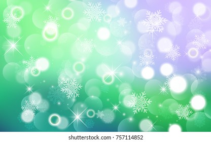 Christmas background with white blurred and clear snowflakes