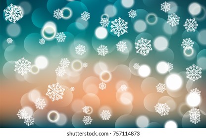 Christmas background with white blurred and clear snowflakes