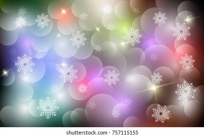 Christmas background with white blurred and clear snowflakes