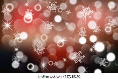 Christmas background with white blurred and clear snowflakes