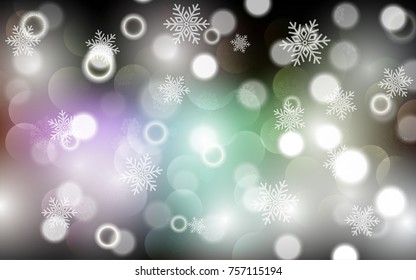 Christmas background with white blurred and clear snowflakes