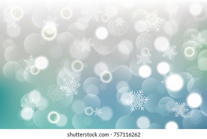 Christmas background with white blurred and clear snowflakes