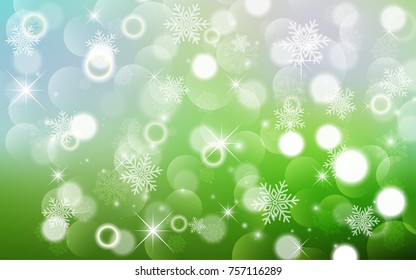 Christmas background with white blurred and clear snowflakes