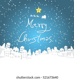 Christmas background with white city and snowflakes bokeh