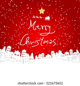 Christmas background with white city and snowflakes bokeh