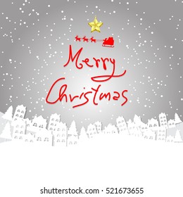 Christmas background with white city and snowflakes bokeh