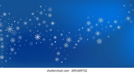 Fondo de Navidad. Los delicados copos de nieve de calado blanco vuelan sobre un fondo azul. Diseño festivo de Año Nuevo