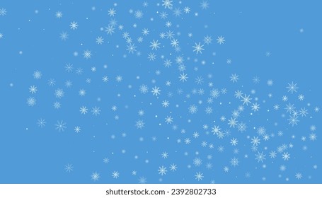 Fondo de Navidad. Deliciosos copos de nieve blancos en un fondo azul. Diseño de vacaciones de Año Nuevo