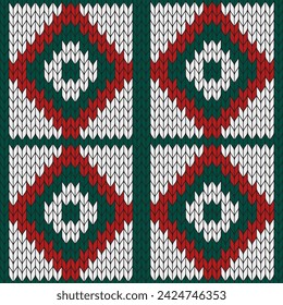 Christmas background and white heart knitted pattern. knitted vector pattern. Seamless gradient pattern for clothing, wrapping paper, backdrop, background, gift card.