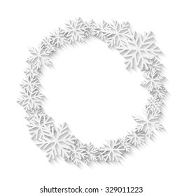 Christmas background with white paper snowflakes