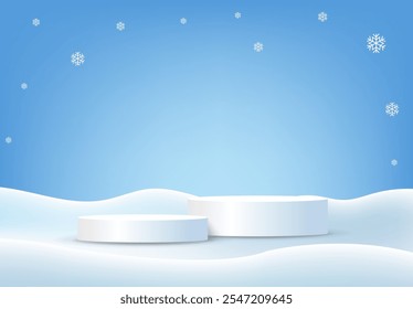 Christmas Background And White Podium With Gradient Mesh, Vector Illustration