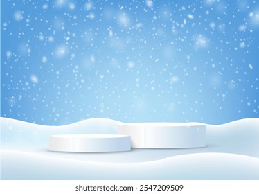 Christmas Background And White Podiums With Gradient Mesh, Vector Illustration