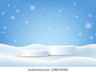 Christmas Background And White PodiumWith Gradient Mesh, Vector Illustration