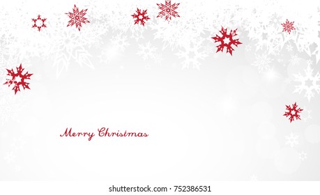 Christmas background with white and red snowflakes and red Merry Christmas text