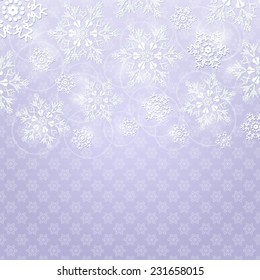 Christmas Background with White Shiny Snowflakes on Light Grey Background. Vector Holiday Card
