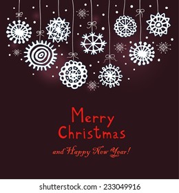 Christmas background with white snowflakes.