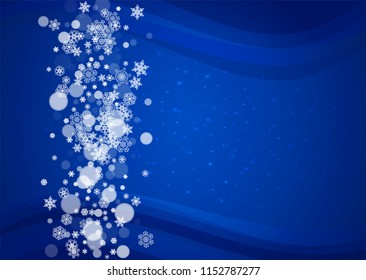 Christmas background with white snowflakes and sparkles. Winter sales, New Year and Christmas background for party invitation, banner, gift card, retail offer. Falling snow. Horizontal winter backdrop