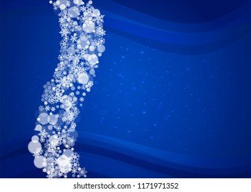 Christmas background with white snowflakes and sparkles. Winter sales, New Year and Christmas background for party invitation, banner, gift card, retail offer. Falling snow. Horizontal winter backdrop
