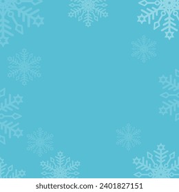 Fondo navideño de copos de nieve translúcidos y blancos. Caer copos de nieve en un fondo azul. Ilustración vectorial.