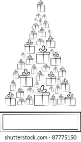 Christmas background. Winter card with box in form of Christmas tree. Vector illustration