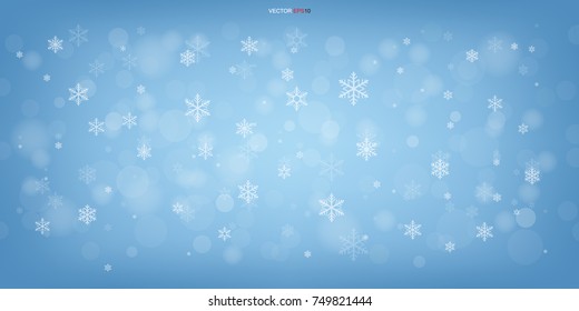 Christmas background of winter elegant blue bokeh. Seasonal cool light decorative abstract design element. Vector illustration.