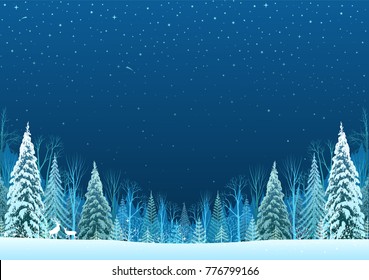 Christmas background with winter forest