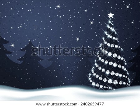 Christmas background winter forest diamond tree. Falling snow, snowdrifts. Postcard Happy New Year. vector