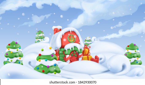 Christmas background. Winter landscape 3d vector illustration