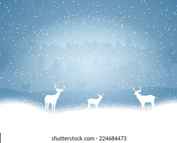 Weihnachtshintergrund einer Winterlandschaft mit Hirsch