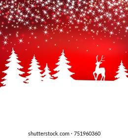 Christmas background. Winter landscape with deer. White fairy forest