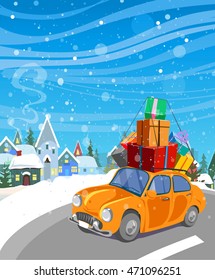 Christmas background. Winter landscape. Vector illustration