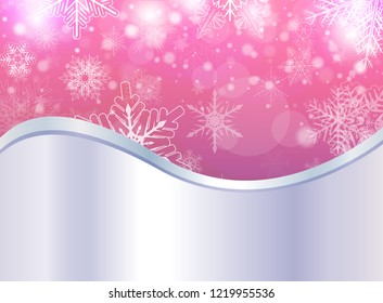 fondo navideño, invierno nevando rosa plateado con luces mágicas, ilustración vectorial.