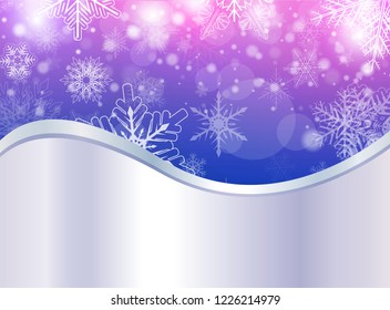 Christmas background, winter snowing silver purple with magical lights, vector illustration.
